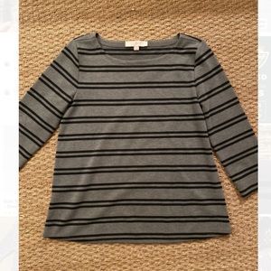 Ann Taylor Loft Long-Sleeve Gray Striped Top